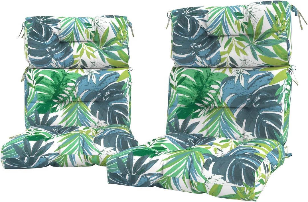 LVTXIII Outdoor Seat/Back Chair Cushion Patio Tufted High Back Cushion, Seasonal Replacement Rocking Chair Cushion with Ties (22” W x 20D”, Set of 2, Islamorada Blue Green)