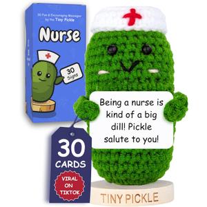 Nurse Gifts - Handmade Positive Pickle Crochet Doll with 30 Empowering Messages for Nurses - Funny RN Gifts, New Nurses Present for Women, Best Appreciation Presents for RN, Nico, CNA