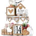 Marsui 19 Pcs Neutral Valentine's Day Tiered Tray Decor Set, White Natural Farmhouse Heart Wood Signs, Minimalist Rustic Valentines Table Decor for Home Kitchen Living Room