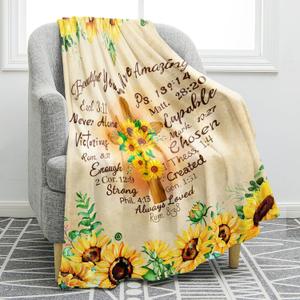 Jekeno Christian Sunflower Blanket Inspirational Spiritual Religious Faith Gifts for Women Men Kids Girls Female Friends Birthday Christmas Halloween Presents Flower Floral Decor Plush Throw 50"x60" (Color719)