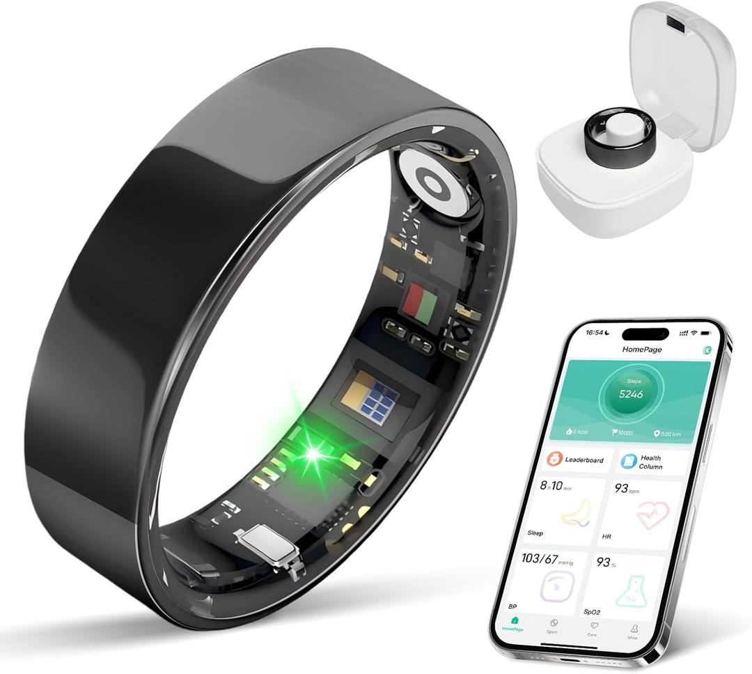 Smart Ring Health Tracker, Sleep/Exercise Monitoring, iOS/Android Compatible, IP68 Water Resistance, No Subscription Required, 5-Day Battery Life, Suitable for Both Women and Men (Black, 10)
