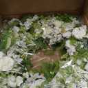 White Faux Silk Flower Spring Summer Easter Wreath 24-26" for Front Door – Anemone Daisy Tagetes Erecta Green Eucalyptus and Fern Leaves – Farmhouse Front Porch Wreath, Outdoor Indoor Use