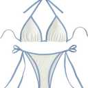 GORGLITTER Women's Contrast Binding Triangle Bathing Suit Halter Swimsuit Tie Side Thong Bikini Set, S, Whit