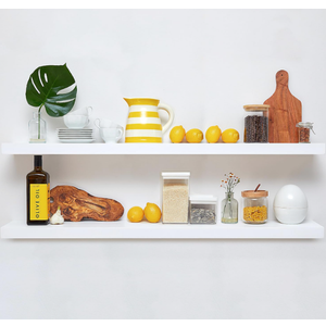 Homeforia White Floating Shelves 36 Inches Long, Premium Solid Wood, Long White Floating Shelves for Living Room, Heavy Duty Bracket, 36 x 6.5 x 1.75 inch, Set of 2