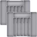 Lifewit Silverware Drawer Organizer, Expandable Utensil Tray for Kitchen, BPA Free Flatware and Cutlery Holder, Adjustable Plastic Storage for Spoons Forks Knives, 2 Pack, Grey (Gray)