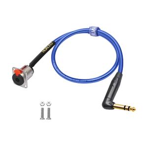 2FT Right Angle 1/4 TRS Male to 1/4 TRS with Lock Female Extension Cord,Lockable 6.35mm D Type Female Panel Mount to 6.35mm Male Stereo Connector Cable,6N 20AWG OFC+Silver Plated HI-END Cable