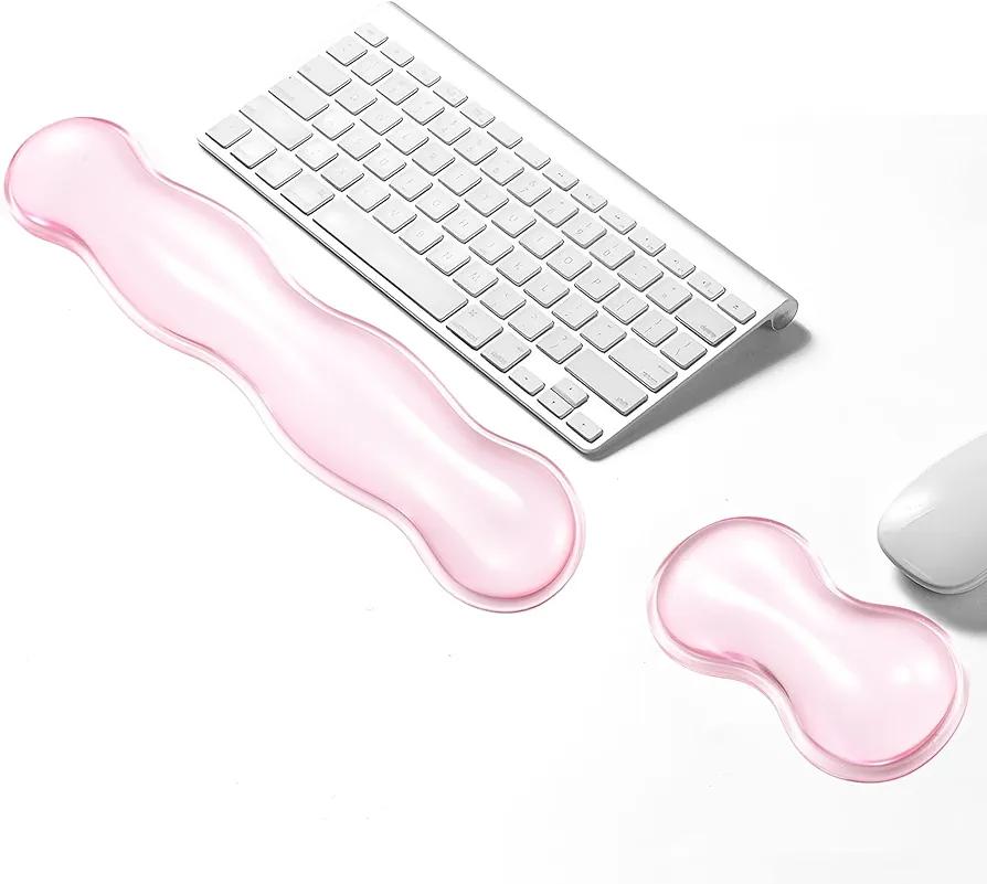 Gel Keyboard Wrist Rest Set, Clear Wrist Rest for Keyboard and Mouse, Ergonomic Keyboard Mouse Wrist Rest for Typing Pain Relief, Suitable for Office, Gaming, Computer, Laptop - Pink