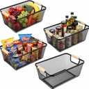 Ziliny 4 Pcs Metal Wire Basket with Wooden Handles Mesh Steel Storage Organizer Bin Containers for Home Organizing Cabinet Pantry Closet Kitchen Fridge Fruit Makeup Snacks Gifts(Medium,Black)