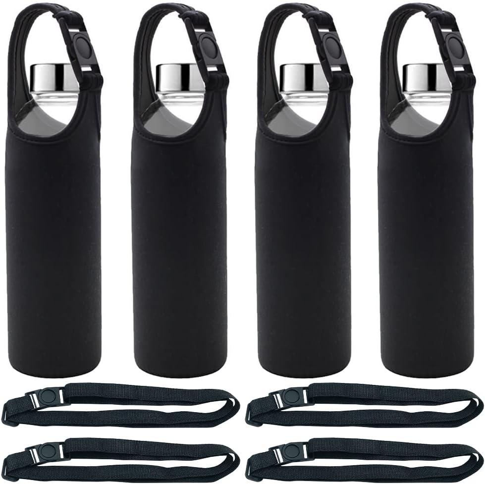 DanziX 4 Pack Water Bottle Carrier, Neoprene Sleeve Water Bottles Cup Carrier with 4 Shoulder Straps, Fit for All 16oz-20oz Sport Water Bottle-Black