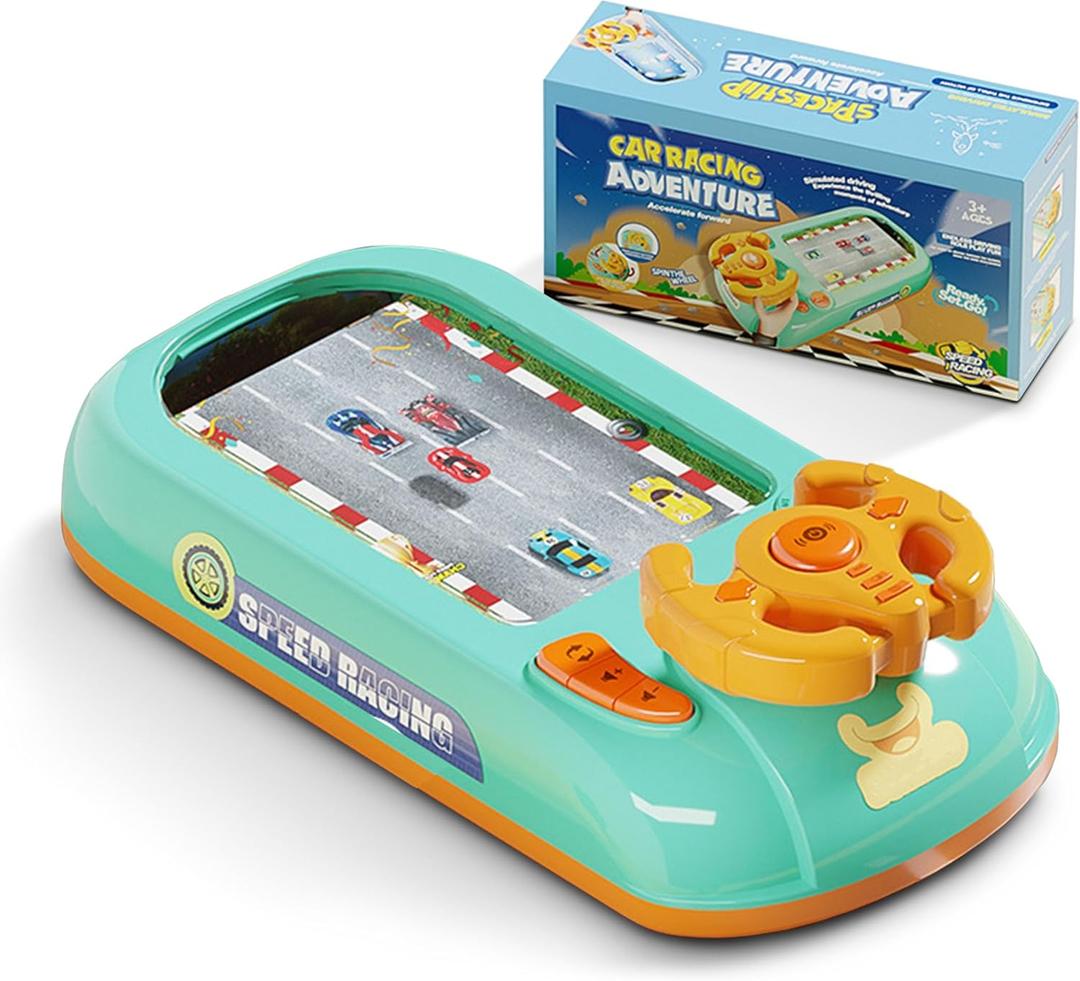 Simulated Driving Racing Car Game with Sounds & Lights, Racing Adventure Car Steering Wheel, Interactive Learning Driving Simulator for Boys Girls Ages 3-6 (Green)