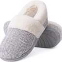 Evshine Women's Fuzzy Memory Foam Slippers, Closed Back Knit Bedroom Slippers, Slip-On Warm House Shoes for Indoor & Outdoor Comfort (7-8, Grey)
