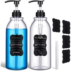 2 Pack 34 oz Clear Plastic Pump Bottles Dispenser Lotion Liquid Hand Empty Shampoo and Conditioner Dispenser Bathroom Kitchen Refillable Shampoo Container with Label Pen