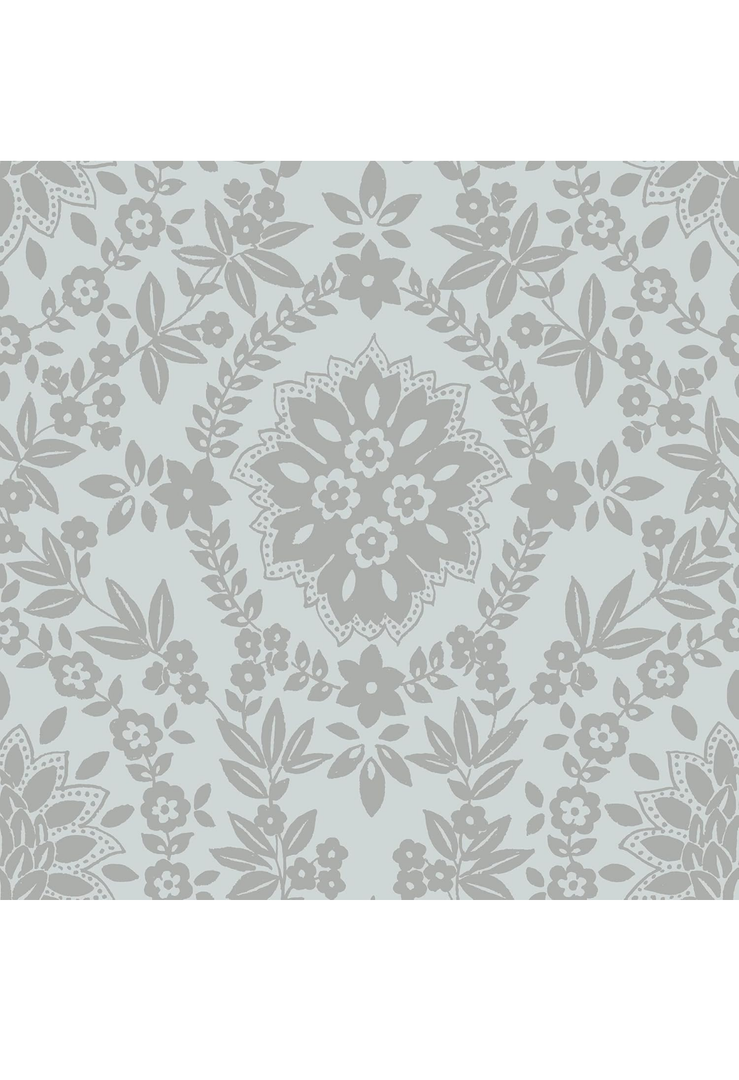 RoomMates RMK12573PL Blue and Silver Boho Baroque Damask Peel and Stick Wallpaper