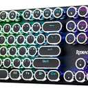 Redragon Wireless Typewriter Style Mechanical Gaming Keyboard, Bluetooth/2.4Ghz/Wired, RGB Backlit, Rechargeable, Blue Switch - Clicky, Metal Panel, Round Keycaps, Black