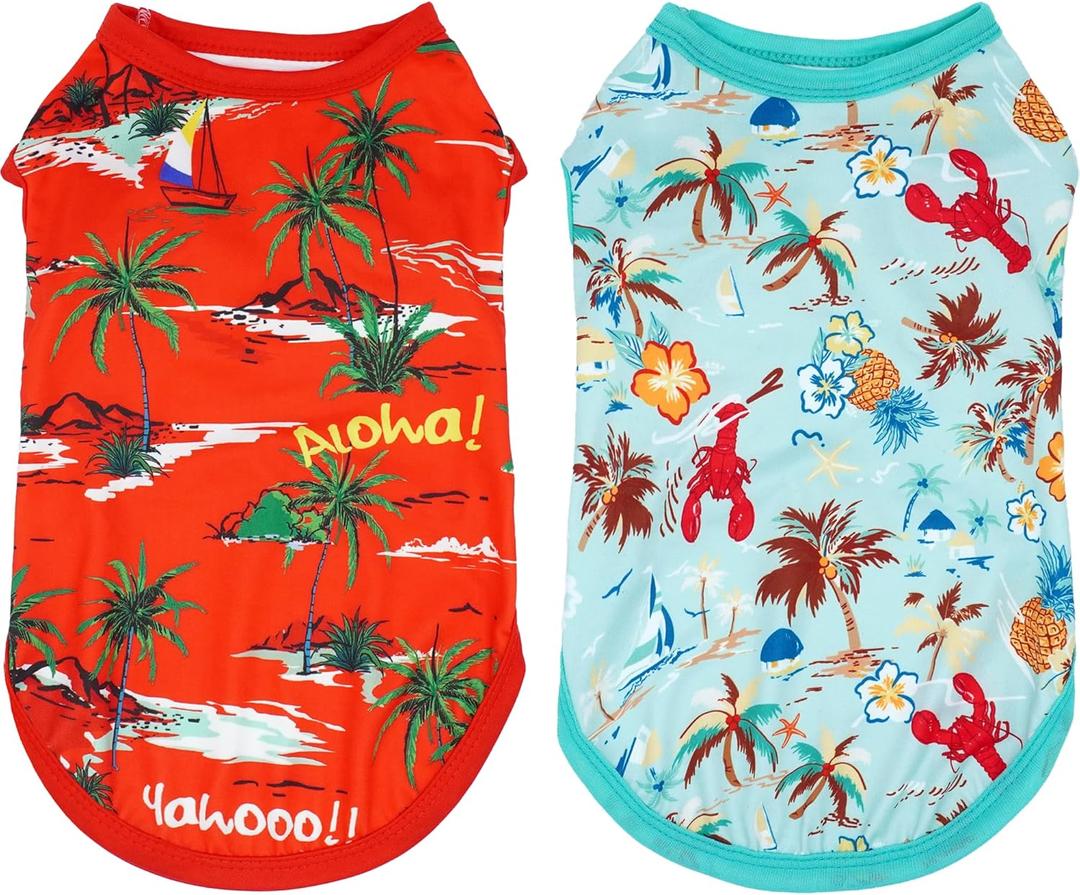 Hawaiian Dog Shirts for Xs Small Dog Puppy Doggie Girl Boy Bule Red Sleeveless Tank Top Tee Vest T Shirts Male Female Summer Outfit Pack of 2