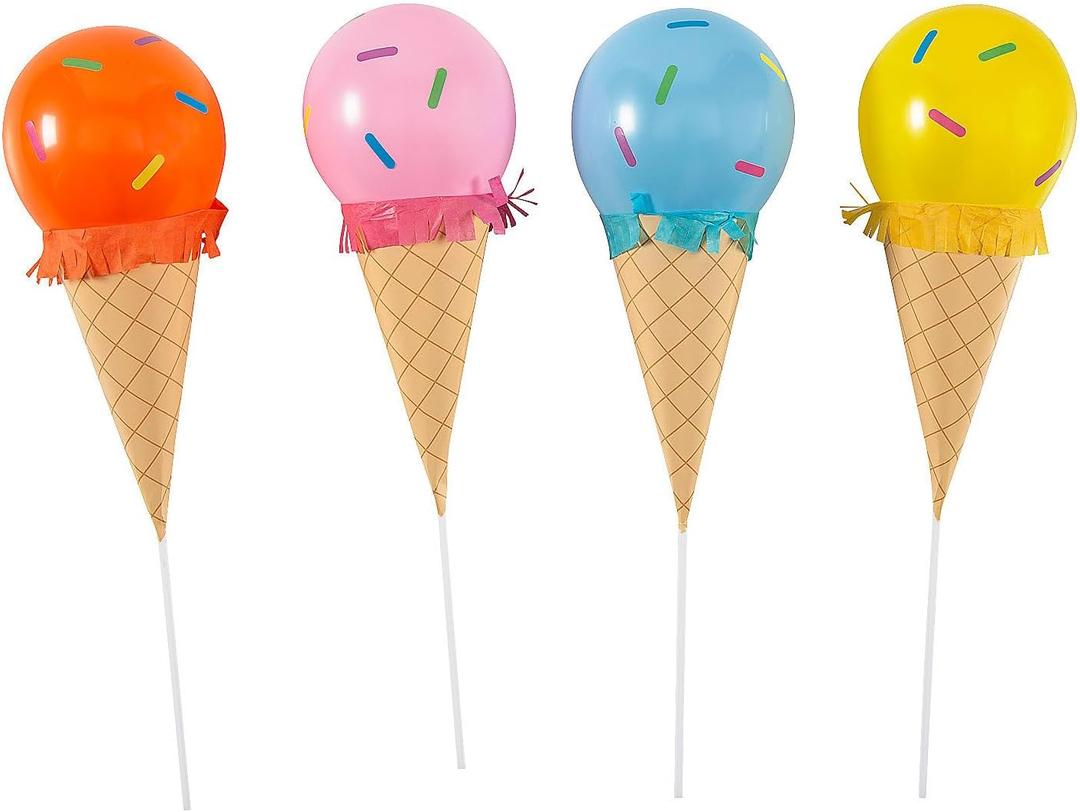 Fun Express Latex Balloon Sticks Kit, Ice Cream Cone 5" - Makes 6