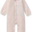 Burt's Bees Baby baby-girls Long Sleeve Jumpsuit, 100% Organic Cotton, One-piece Coverall Outfit With Collar (6-9 Months, Angelic)