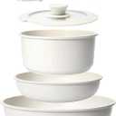 GiPP 5Pcs Pots and Pans Set Non Stick, Cookware Sets Nonstick Detachable Handle, Induction Kitchen Set Removable Handle, RV Cookware set, Oven Safe (White)