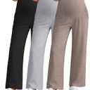 3 Pack Women's Maternity Pants Loose Wide Leg Pregnancy Sweatpants Over The Belly Lounge Pants Pajama with Pockets (Large, Navy Blue, Light Gray, Light Coffee)