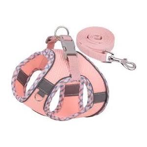 Dog Harness and Leash Set, No Pull Adjustable Reflective Pet Harness, Mesh Step in Vest Harness Easy Walk Dog Harness Outdoor Hiking Training for Dogs, Cats(Pink, M)