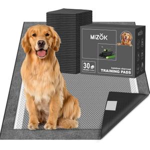 MIZOK Dog Pee Pads 2830in Extra Large Charcoal, Puppy Pads with Adhesive Tabs, Ultra Odor-Control Absorbent Wee Wee Pads for Dogs Heavy Duty Leak-Proof Black, Disposable (30 Counts)