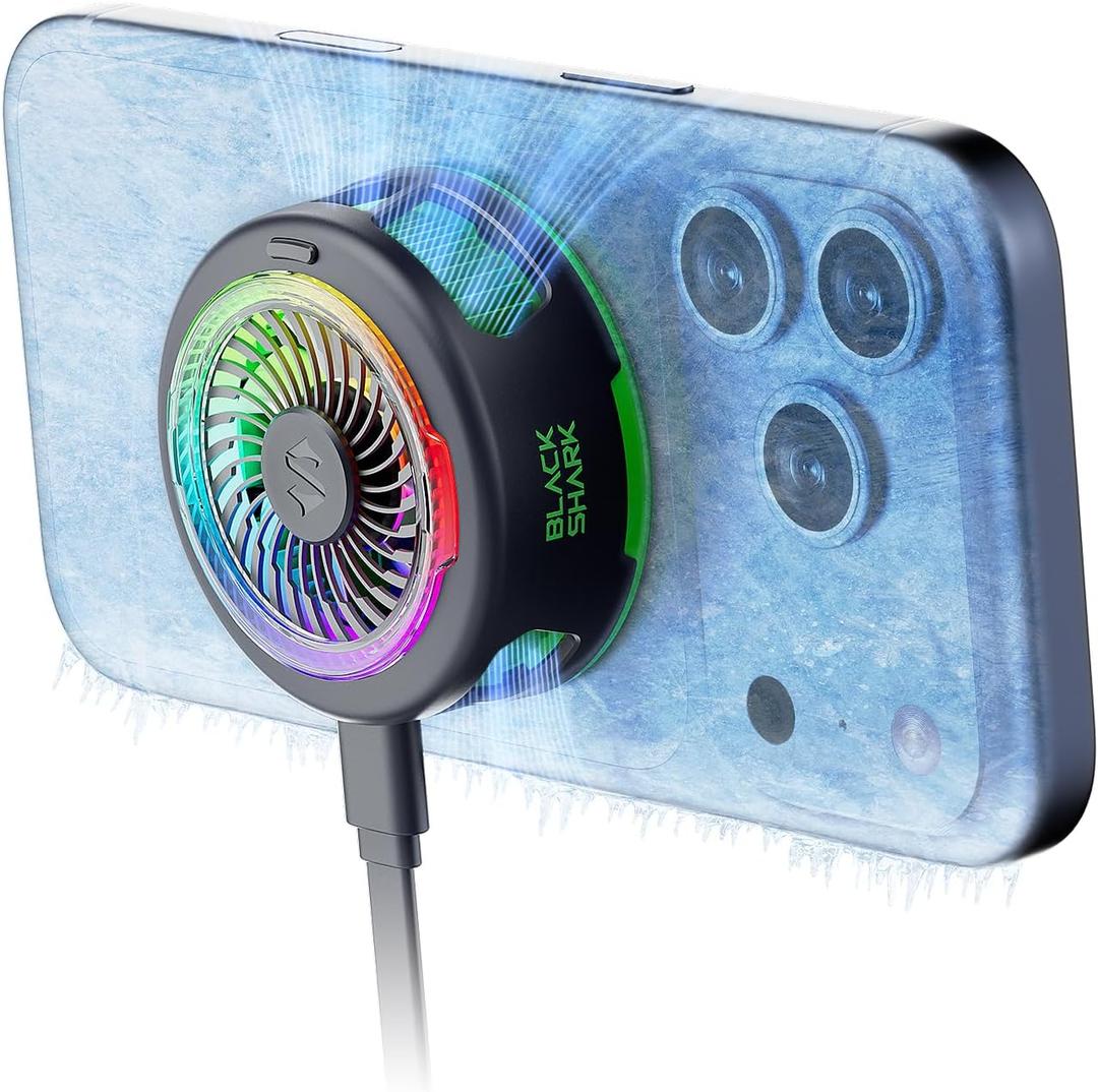 Black Shark FunCooler 6 Magnetic Cell Phone Cooler for Gaming, Portable Mobile Phone Cooling Fan with RGB Light, App-Controlled Cellphone Radiator for iPhone Magnetic Series/iPad (Black)