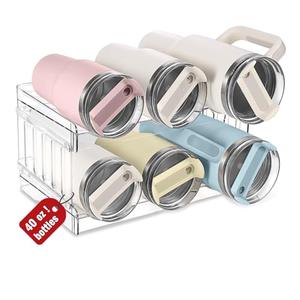MYJIE Large Water Bottle Organizer for Stanley 40 30 20oz Tumbler Cups, Clear Plastic Water Bottle Holder for Stanley Cup Accessories Pantry Kitchen Cabinet Cupboard Countertop,Hold 6 Bottles (Bottles are Not Included)