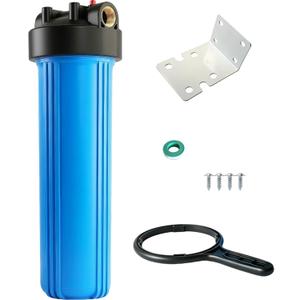 WH-20HD Whole House Water Filter Housing, Fit 20"x4.5" Sediment Filters for Well and City Water, Big Filter Blue Pre-Filtration System for Home, 1" NPT Port, Pressure Release