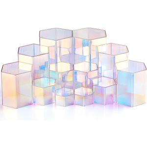 Jetec 12 Pcs Acrylic Display Risers Hexagonal Jewelry Display Stands Perfume Jewelry Showcase Acrylic Jewelry Display Organizer for Collectible Figures Jewelry Display, 6 Sizes (Rainbow Color)