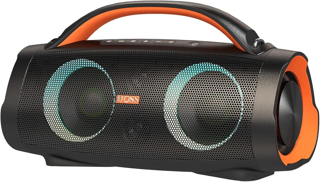 DOSS Extreme Boom Pro 100W Loud Outdoor Speaker, 2+2 Channel, IPX6 Waterproof, Bluetooth 5.3, 20H Playtime, Dynamic RGB Lights, Portable Speaker for Camping, Beach, Pool, Working Outside - Orange