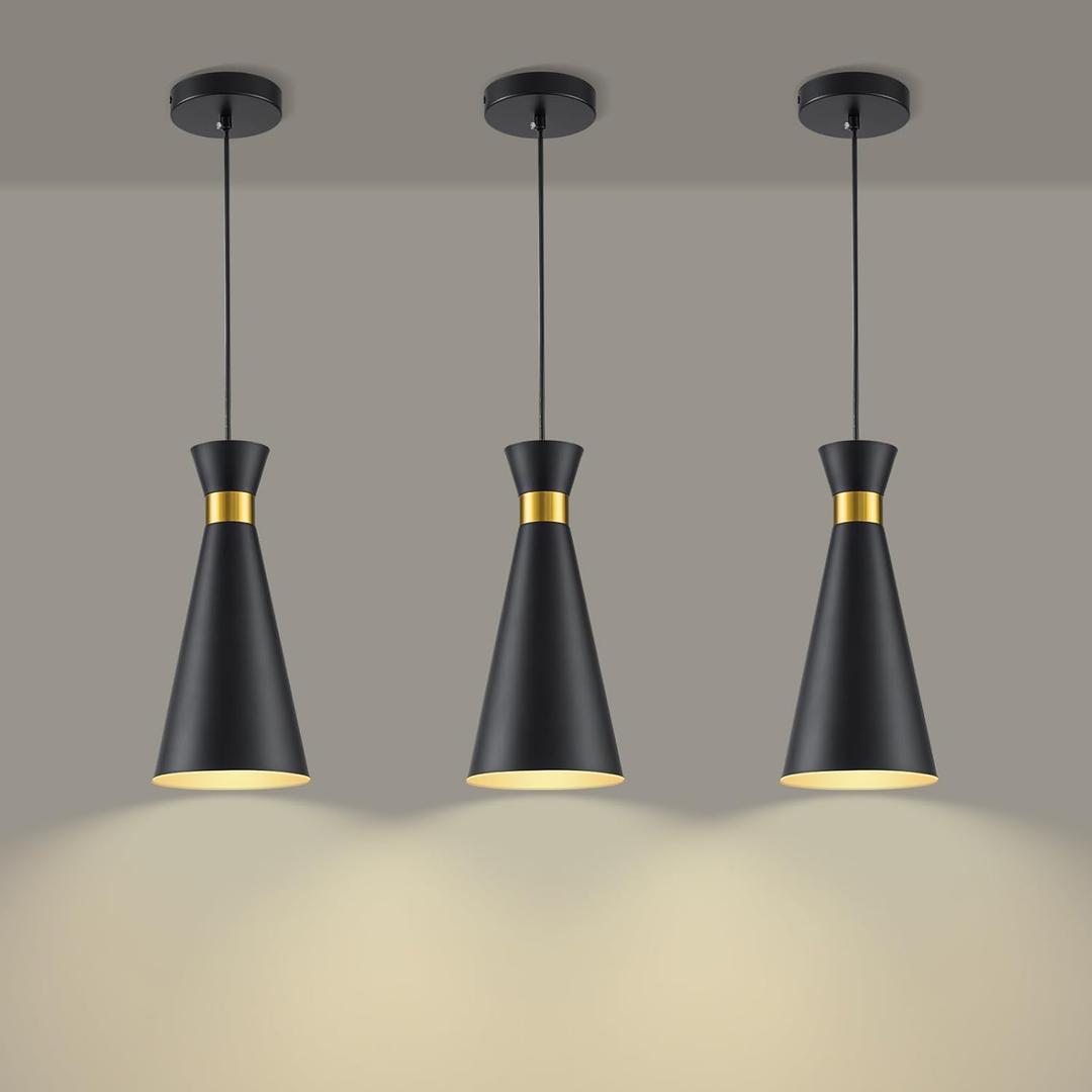 2026 New Pendant Lights Kitchen Island 3 Pack Black Gold, 5.9" Mini Modern Island Lights for Kitchen Pendant Light fixtures Adjustable Hanging Small Farmhouse Kitchen Island Lighting for Sink Bar