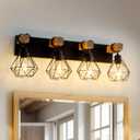 Farmhouse Vanity Light for Bathroom, 4-Light Bathroom Vanity Light Fixtures, with Cage Metal Lampshade for Mirror