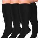 Diu Life 3 Pairs Plus Size Compression Socks for Women and Men Wide Calf Extra Knee High Support for Circulation (XX-Large, 01 Black)