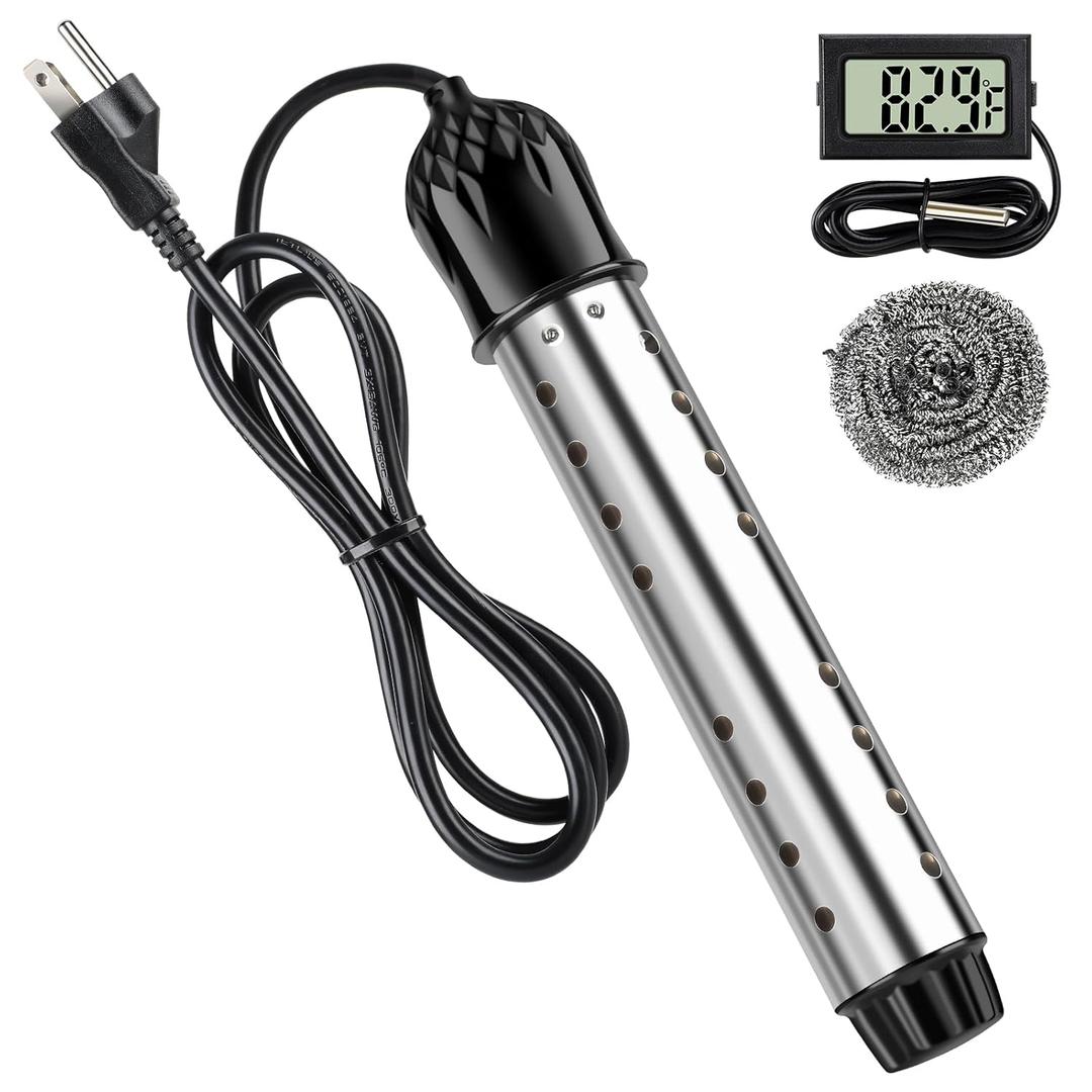 Portable Water Heater, 2000W Immersion Pool Heater, Bucket Electric Water Heater, New Upgraded Magnesium Oxide Heat Pipes, Fast Heating, with Digital Thermometer, Suitable for Bathtubs and Small Pools