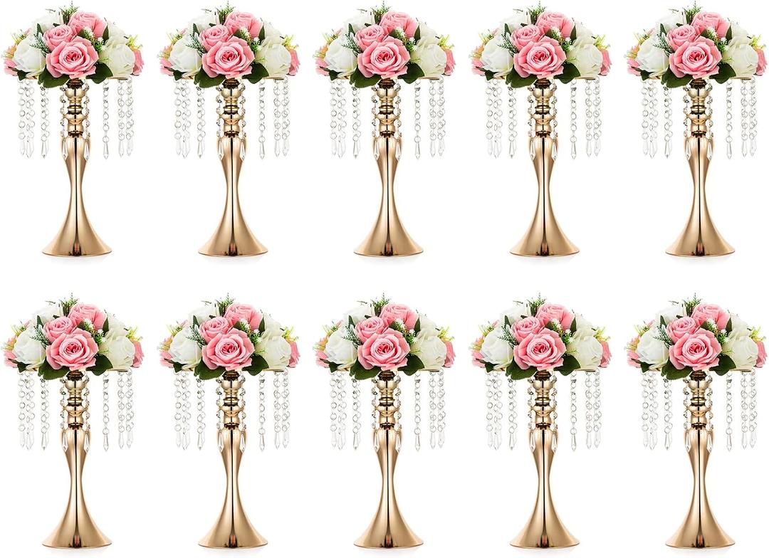 NUPTIO 10 Pcs Versatile Metal Flower Arrangement Stand, 13.8in/35cm Height Elegant Wedding Centerpieces Flower Vase, Crystal Flower Stand for Wedding Party Dinner Event Restaurant Hotel Decoration