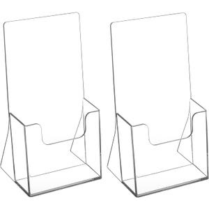 MaxGear Acrylic Brochure Holder 4 Inch, Clear Plastic Countertop Literature Holders, Trifold Flyer Display Stand for Pamphlets, Booklets, Magazines, Menus, Multi Purpose Organizer For Office, 2 Pack