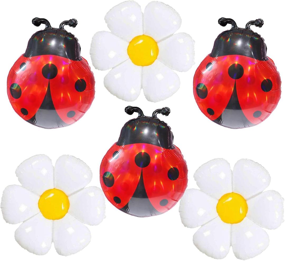 6pcs Ladybug Balloons Daisy Bug Balloons for Ladybug Birthday Decorations Lady Bug Birthday Party Decorations Love Bug Baby Shower Decorations Ladybug Baby Shower Decor Young Wild and Three Party