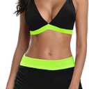 Women's Sporty Two Piece Swimsuits Halter Push Up Bathing Suits Athletic Swimwear for Women (10-12, 03 Black & Green)