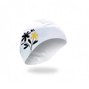 Swim Cap for Women, Teens & Adults – Yellow Flower Silicone Swim Cap, Comfortable Fit for Short & Medium Hair, Ideal for Pool & Beach Vacations