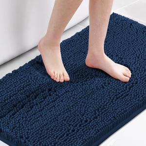H.VERSAILTEX Navy Bath Mat for Bathroom, Microfiber Bath Rugs Chenille Floor Mat Ultra Soft Washable Bathroom Dry Fast Water Absorbent Bedroom Area Rugs, 24 x 42 - Inch