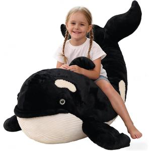MorisMos 51Inch Giant Orca Stuffed Animal, Big Realistic Stuffed Orca Plush Toy, Large Soft Killer Whale Stuffed Animal Toy Sea Animal Gift for Kids Girls Boys Birthday Christmas (Black)