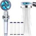 ANTOWER High Pressure Handheld Showerhead with filters Vortex shower head hydro jet shower head Turbo ShowerHead Propeller 360 Degrees Rotating Easy Install (I-Blue)