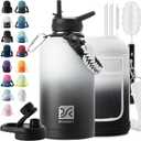 Insulated Water Bottle | Thickened Stainless Steel Vacuum Metal | Portable Sports Half Gallon Large Water Jug for Gym and Hiking with Straw, Carrier Bag, Handle Strap | BPA-Free 64 oz (White/Black)