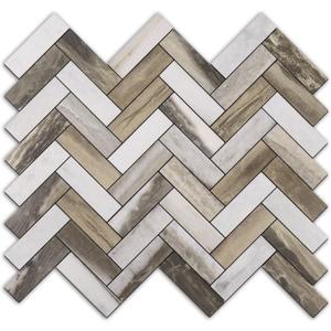 STICKGOO Herringbone Peel and Stick Backsplash, 10 Sheets PVC Kitchen Backsplash, Faux Wood Stick on Tiles for Kitchen (Gold wood grain marble)