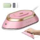 Newbealer Travel Iron with Dual Voltage - 120V/220V Mini Dry Iron for Clothes (No Steam), Non-Stick Ceramic Soleplate, 302℉ Heat Press Machine for Quilting & Sewing, 0.95lbs Lightly (Pink)