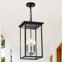 Large Outdoor Chandeliers, Black 3-Lights Outdoor Ceiling Hanging Lanterns with Clear Glass, Exterior Gazebo Light for Patio,Porch,Yard,Gara