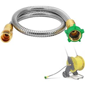 Male to Female Leader Hose for Hoses Reel - 2ft Leakproof Kink Free Short Garden Hose, Heavy Duty 304 Stainless Steel Flexible Water Pipe for Outdoor Garden Watering Car Pet Cleaning