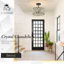 CATINER Small Black Crystal Chandelier 12", Modern 4-Light Ceiling Light, Semi Flush Mount or Hanging Pendant with Adjustable Height for Kitchen Island, Entryway, Hallway