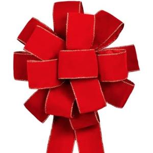 3pcs Red Velvet Ribbon Christmas Bows with Golden Wire, Handmade(26"x 12") Wired Large Ribbons, Thanksgiving/Christmas Tree Topper, Garland/Wreath, Tree Topper Decor