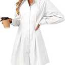 OUKODS Womens Button Down Shirt Dresses Cotton Button Up Tunics Long Sleeve Solid High Low Blouse Waist Up Dress, White, Small
